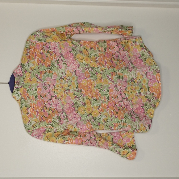 Lauren Ralph Lauren pink yellow orange green watercolor floral button down shirt - Picture 4 of 4